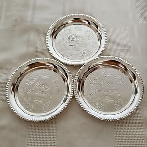 Happy Anniversary Pack Of 3 Small Steel Tray Silver 4.5"